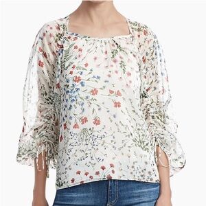 Joie Floral Blouse with Drawstring Detail